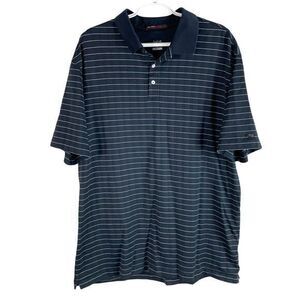 Tiger Woods‎ Nike Mens Golf Polo Shirt XL Black Striped S/S Polyester Stretch